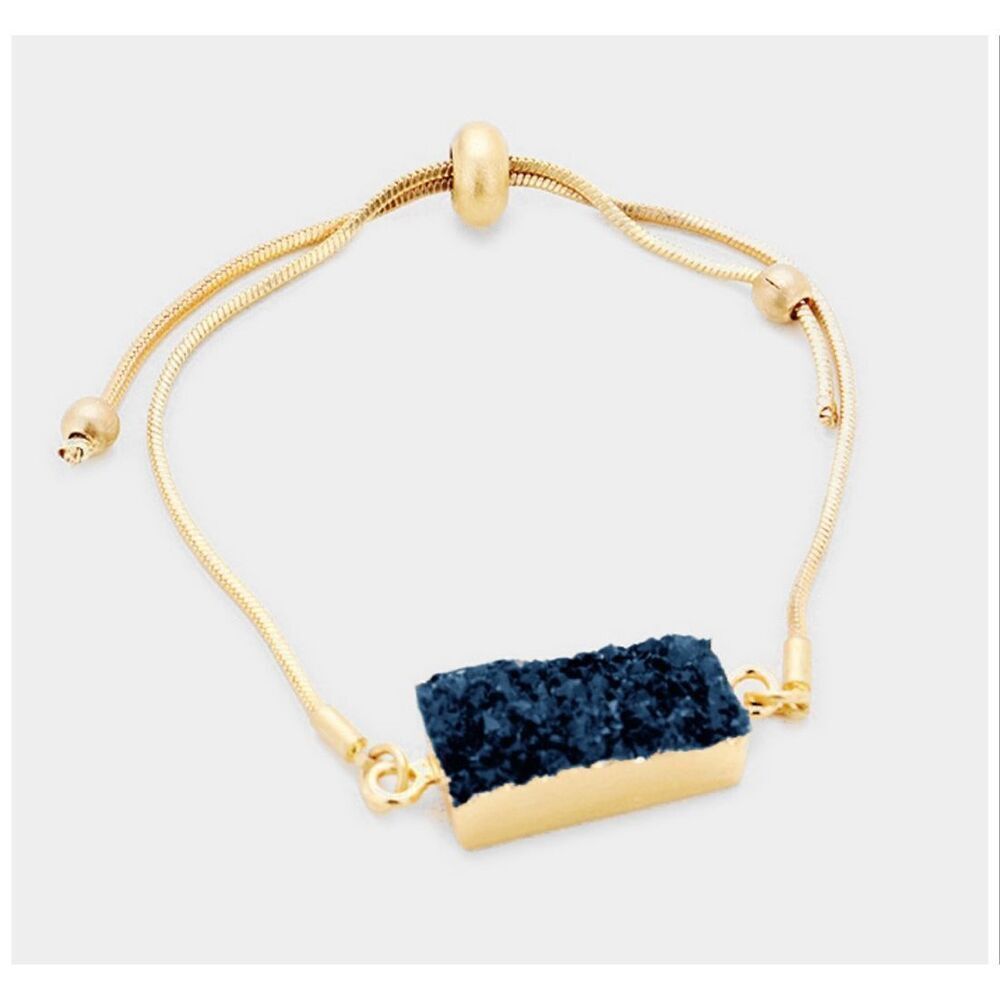 New Womens Boutique Genuine Druzy Gold Rectangle Cinch Bracelet